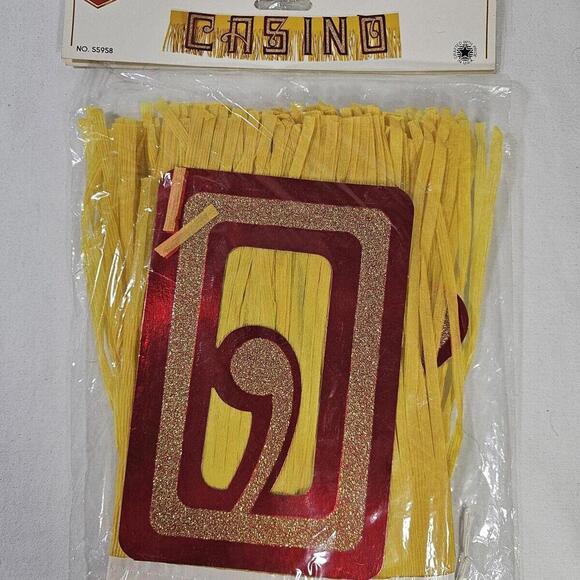 Vtg Casino Banner Yellow And Red  80's A Beistle Creation Decor Game Night Retro - Picture 1 of 4